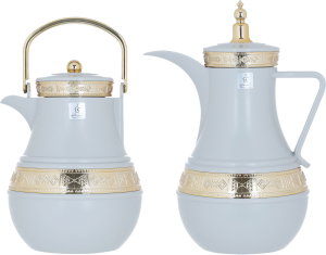 Al Saif Gallery Amal thermos set, 1/1 liter, 2 pieces, thermal glass inner shell, plastic outer shell - light gray product image 2