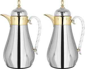 Al Saif Gallery AlHanouf thermos set with tray, 3 pieces - silver and gold product image 2