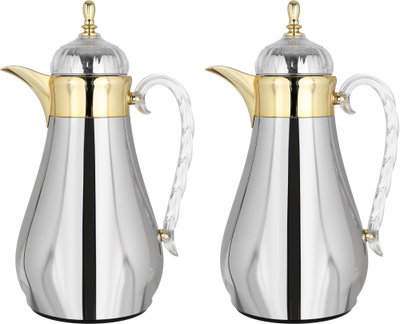 Al Saif Gallery AlHanouf thermos set with tray, 3 pieces - silver and gold product image 2