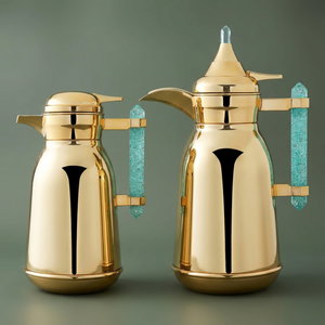 Al Saif Gallery Shahad thermos set, 1 liter, crystal handle, thermal glass inner case, steel outer case - gold product image