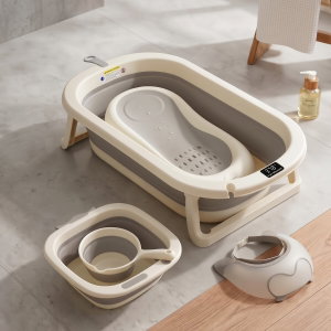 Fun Moment Baby bathtub, 5 in 1, foldable, with temperature sensor - gray beige product image