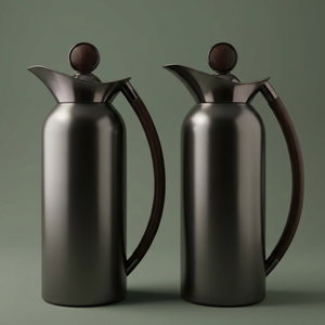 Al Saif Gallery Al Thuraya Thermos Set, 2 Pieces, 1/1 Liter, glass interior, black handle, black push-button lid product image