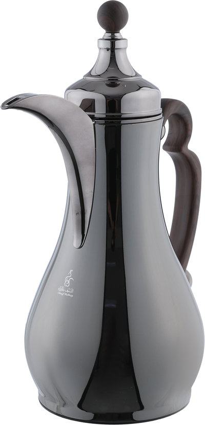 Al Saif Gallery Asalah Thermos Set, 2 pieces, 1/1 liter, glass interior, dark wood handle, push-button - black product image 5