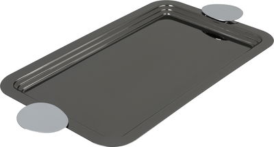 Al Saif Gallery stainless steel serving tray, 43x26.5x2.4 cm, rectangular, with silver and black handles. product image 2