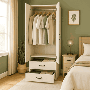 خزانة ملابس خشب ام دي اف، 180×60×47 سم، 2 باب، 2 درج - أبيض product image 2