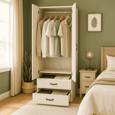 خزانة ملابس خشب ام دي اف، 180×60×47 سم، 2 باب، 2 درج - أبيض product image 2