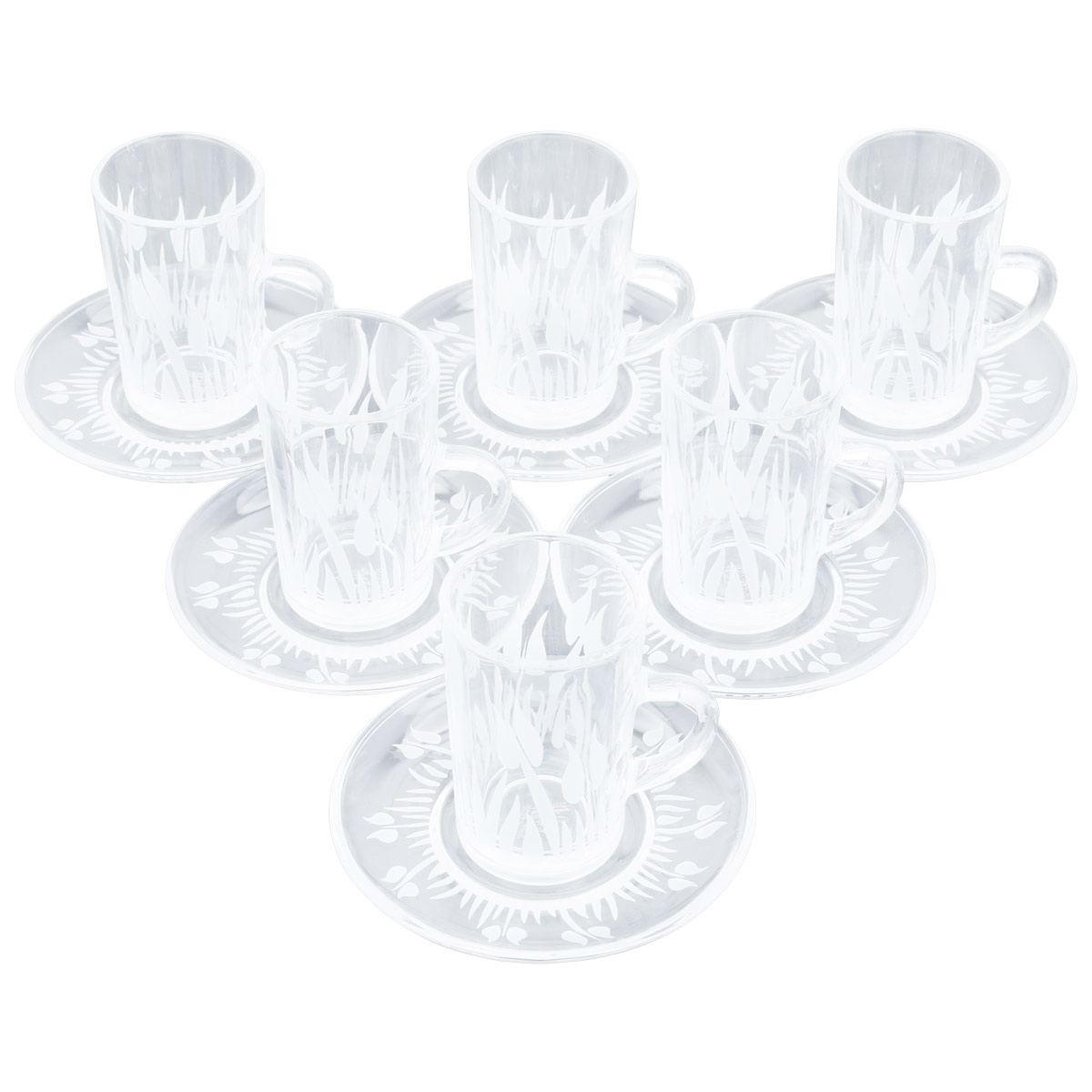 Al Saif Gallery glass jars and saucer set, 12 pieces, engraved white - transparent product image