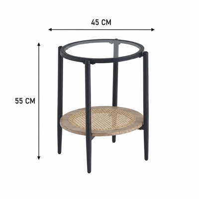 طاولة خدمة مفرد زجاج، 55×45×45 سم، رف داخلي خشب، رافعة معدن -أسود بني product image 3