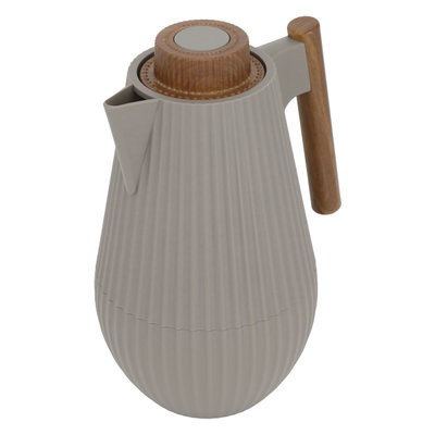 Al Saif Gallery Layar thermos, wooden handle, compressor, 1 liter, thermal glass inner container, plastic outer shell - Cappuccino product image 3