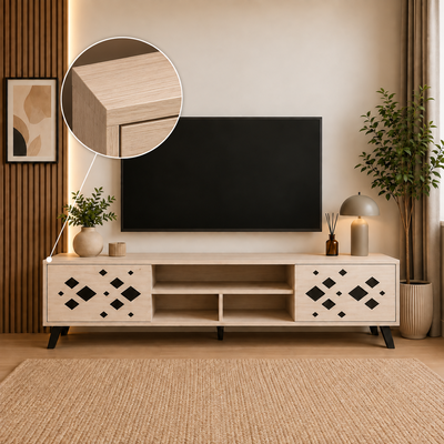 Lumer TV stand, 40×180×45 cm, MDF wood, drawers - Beige Black product image 3
