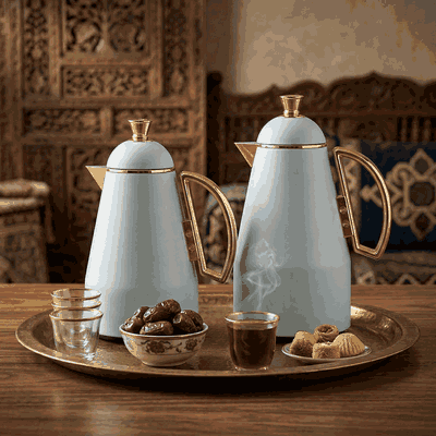 Al Saif Gallery Ruwayda thermos set, 1 liter, thermal glass inner container, steel outer shell - white product image 2