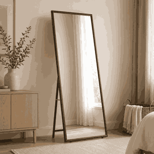 مراية ستاند زجاج، 180×70 سم، ستاند معدن، اطار خشب MDF - بني product image