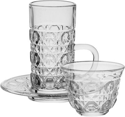 طقم تقديم بيالات وفناجين زجاج البيت الذهبي، 11سم، 36 قطعة، صحون - شفاف product image 1