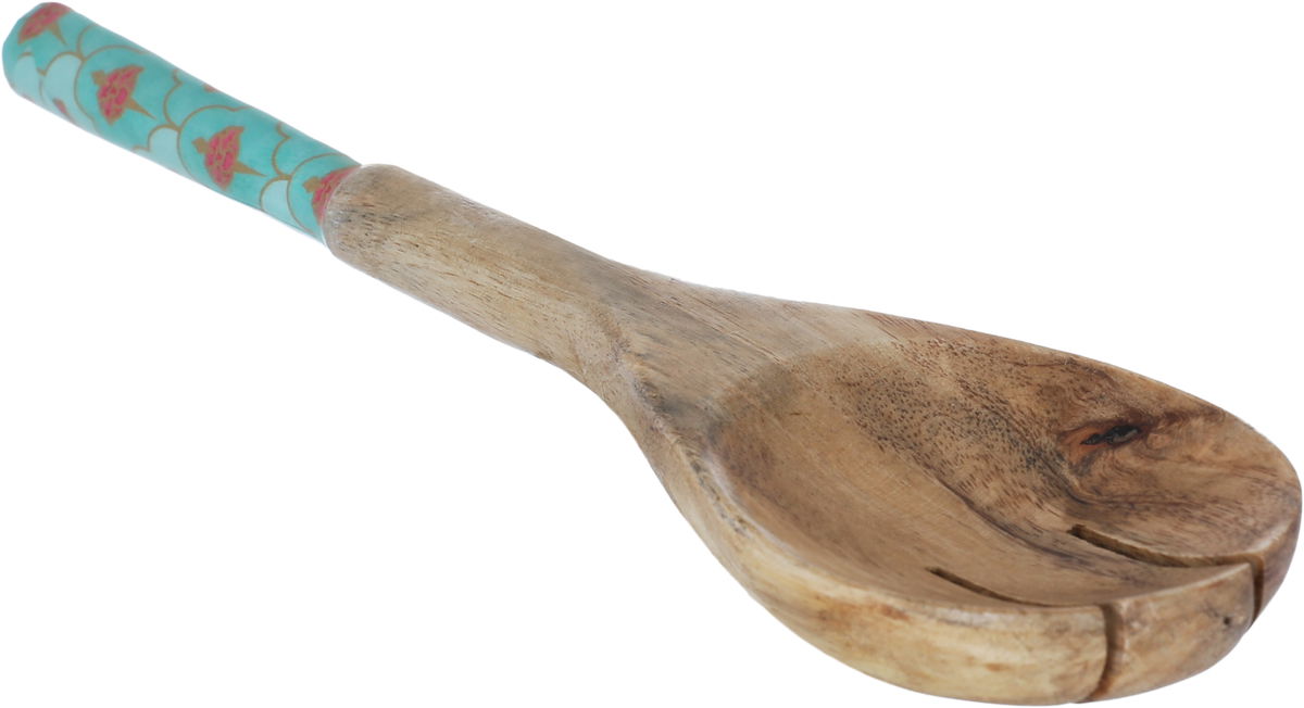 Al Saif Gallery wooden serving bowl, 4.5 x 12 cm, with lid, light green pattern, with spoons, 4 pieces - brown product image 7