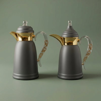 Al Saif Gallery Qamar thermos set, 1 liter, thermal glass inner container, steel outer shell - dark gray product image 1