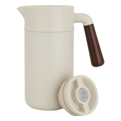 Timeless Tara Thermos, 1.2 litres, wooden handle, compressor, steel inner container, steel outer shell - beige product image 2