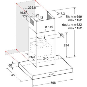 Ariston AHBS6.7FLLX Built-in Extractor Hood, 60 cm, 4 Speeds - Silver product image 2