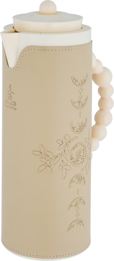 Al Saif Gallery Royal 7T thermos, 1 liter, leather covered, moon pattern, glass inner case, plastic outer shell - beige product image 4