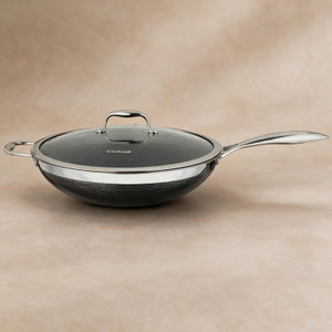 مقلاه سيراميك كوك سيل، 36 سم، يد استيل، غطاء زجاج - فضي اسود product image