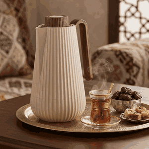 Glory Sumo Thermos, 1 liter, wooden handle, glass interior, pusher - light wood brown product image 2