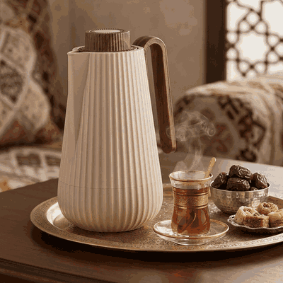 Glory Sumo Thermos, 1 liter, wooden handle, glass interior, pusher - light wood brown product image 2