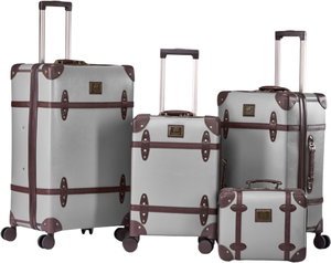 طقم حقيبة سفر جلد صناعي ليمرا، 4 مقاسات، 4 عجلات، زاوية 360 درجة، LMA-7054 - رمادي بني product image