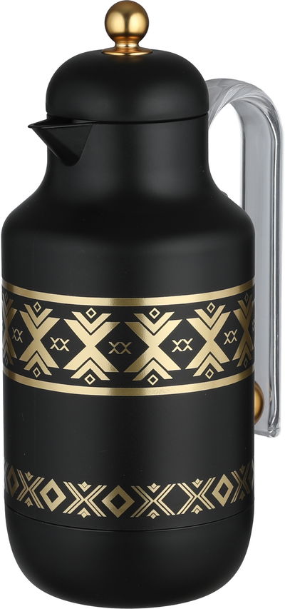 Al Saif Gallery Kkozami Thermos, 1 Liter, Glass Interior, Transparent Handle, Push-Button Lid - Black And Gold product image 3