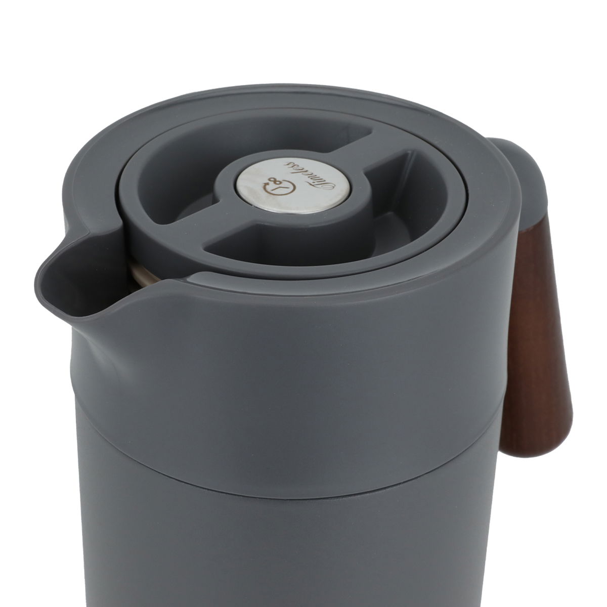 Timeless Tara Thermos, 1.2 litres, wooden handle, squeezer, steel inner container, steel outer shell - dark gray product image 4