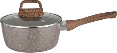 Rocky Granite Casserole, 18 cm, Deep, Wooden Handle, Glass Lid - Brown product image 2