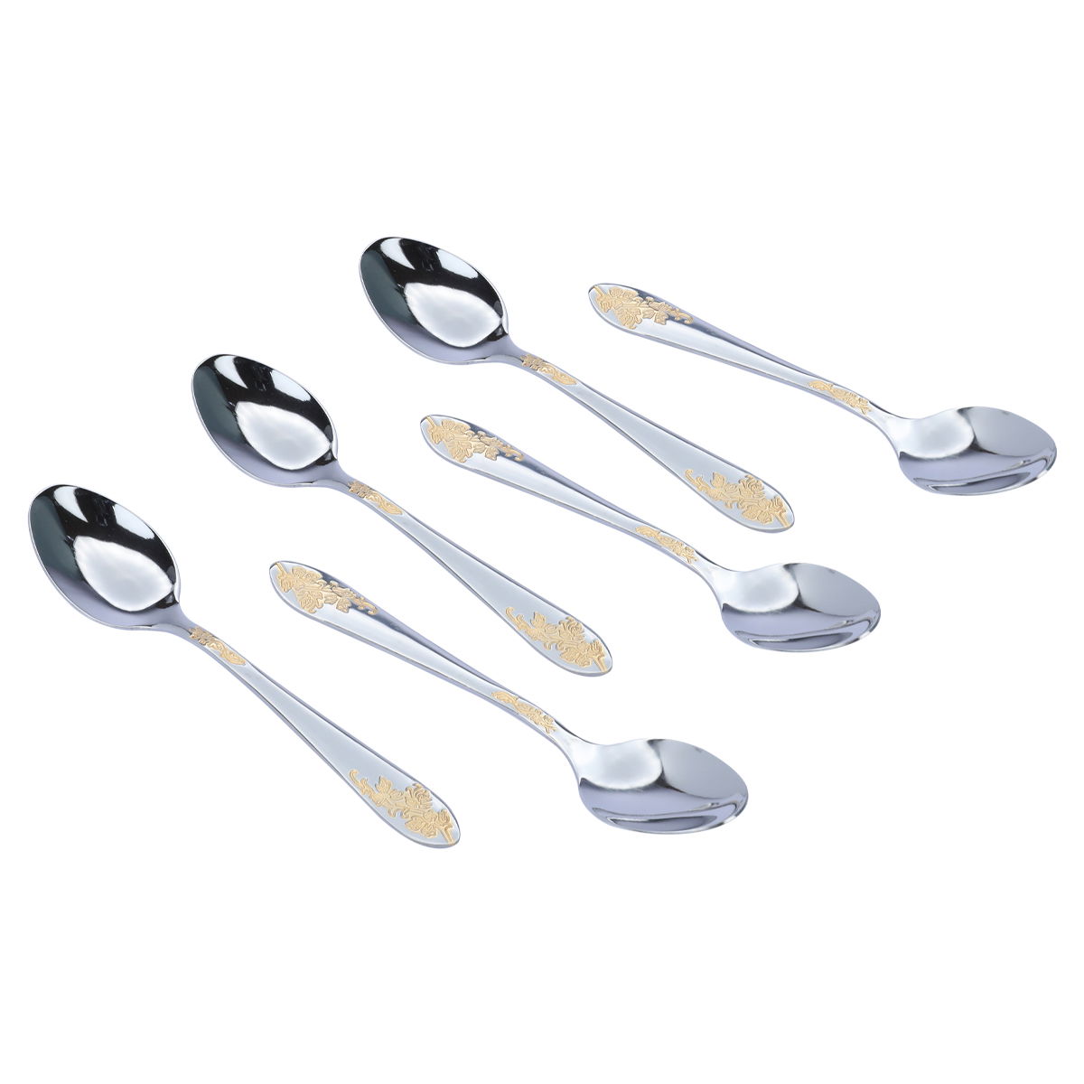 Al Saif Gallery steel tea spoon set, 6 pieces - silver with gold engraving product image