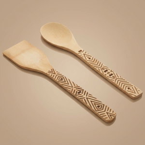 طقم ملاعق طبخ خشب خيزران السيف غاليري، منقوش - بني product image