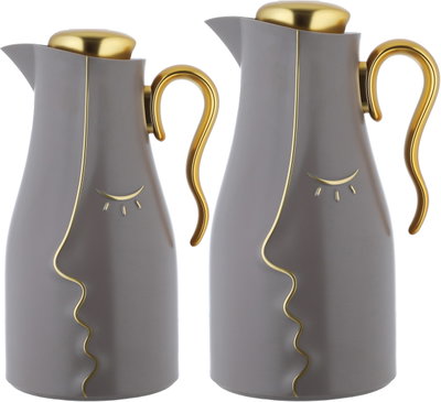 Al Saif Gallery Hawaa Thermos Set, 0.7/1 Liter, 2 Pieces, Inner Glass Case, Outer Plastic Body - Light Grey product image 2