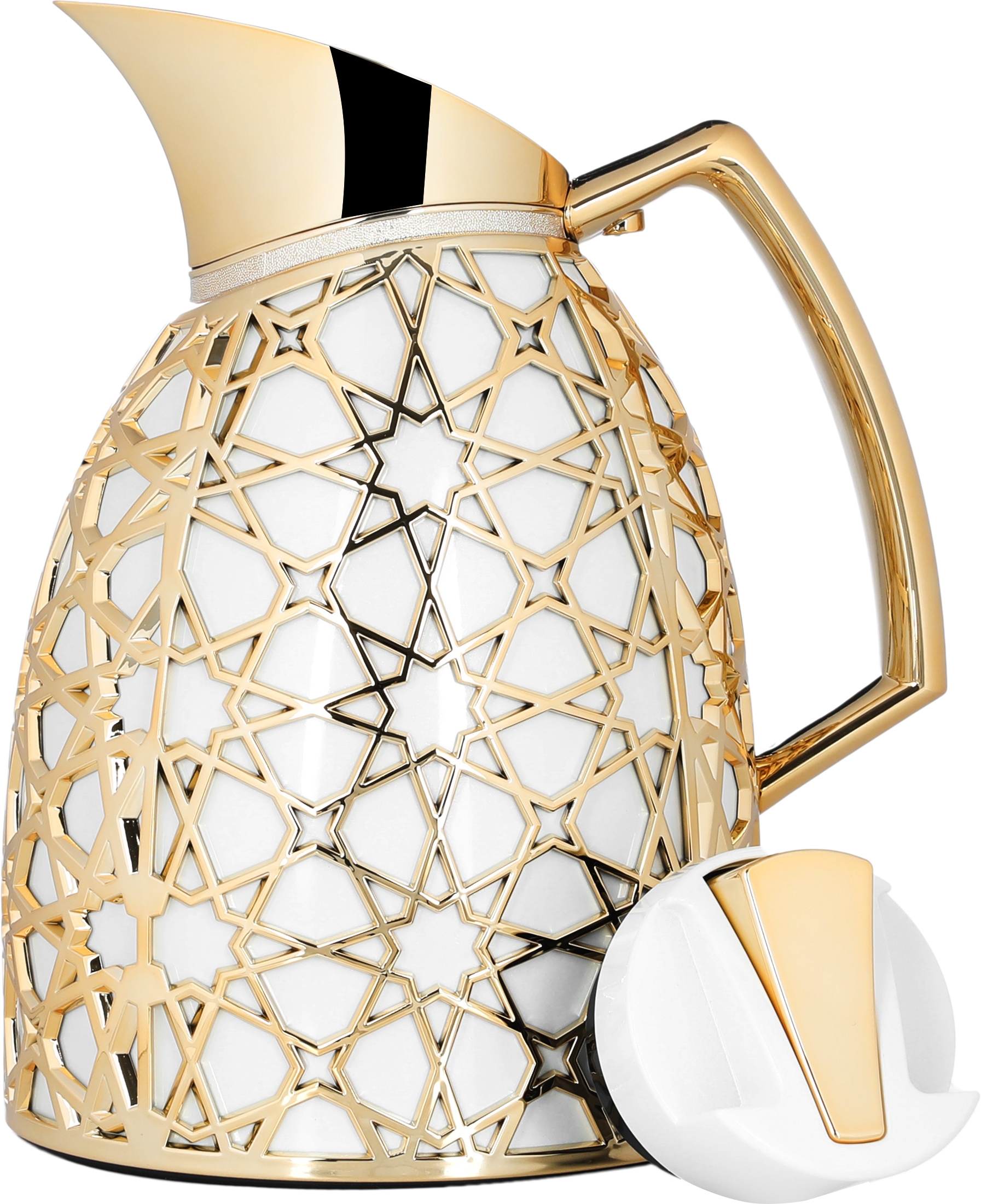 Al Saif Gallery Andalusia thermos set, 0.75/1 liter, Islamic pattern, glass inner case, plastic outer case - white and gold product image 5
