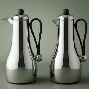 Al Saif Gallery Gheem Thermos Set, 2 Pieces, 1/1 Liter, Glass Inner Container, Black Handle - Silver product image