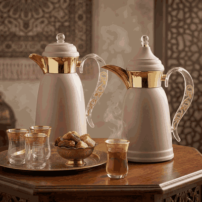 طقم ترامس قمر السيف غاليري، 0.7 / 1 لتر، حافظة داخلية زجاج حراري، هيكل خارجي استيل - بني فاتح product image 2