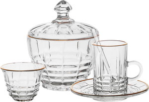 طقم تقديم فناجين قهوة وبيالات شاي زجاج ماكس جلاس، 26 قطعة، حواف ذهبي - شفاف product image