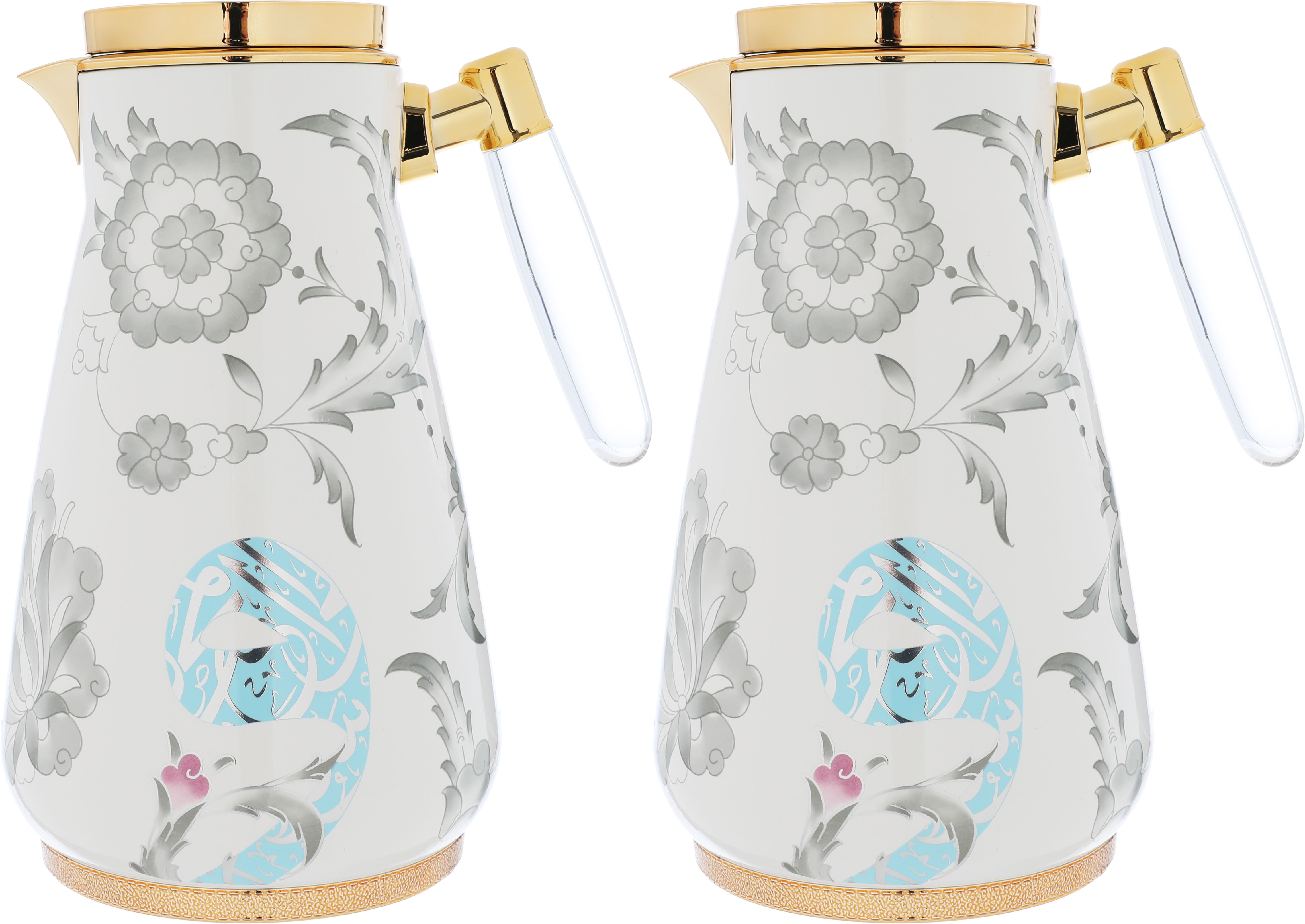 Al Saif Gallery Walaa thermos set, 0.75/1 liter, two pieces, thermal glass inner container, steel outer shell - white product image