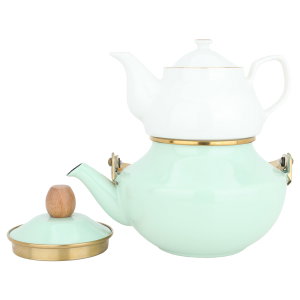 Al Saif Gallery Steel Samovar Teapot Set, 2/0.75 Liter, 2 Pieces - White Green product image