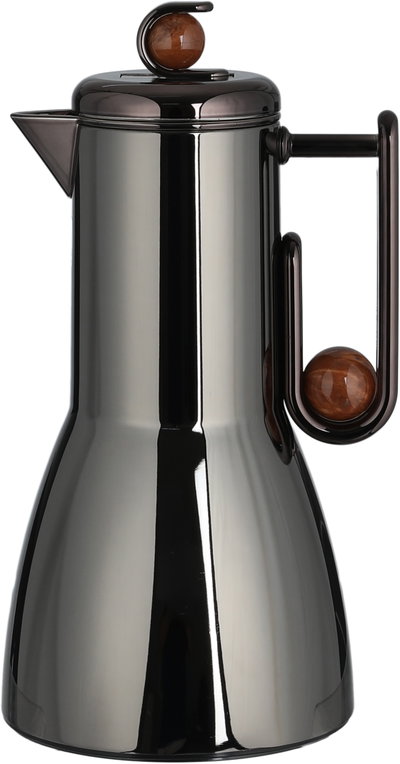 Al Saif Gallery Al-Adhariya Thermos Set, 0.7/1 Liter, 2 Pieces, Glass Inner Container, Stainless Steel Outer Body, Push Button - Glossy Black Dark Wood product image 3