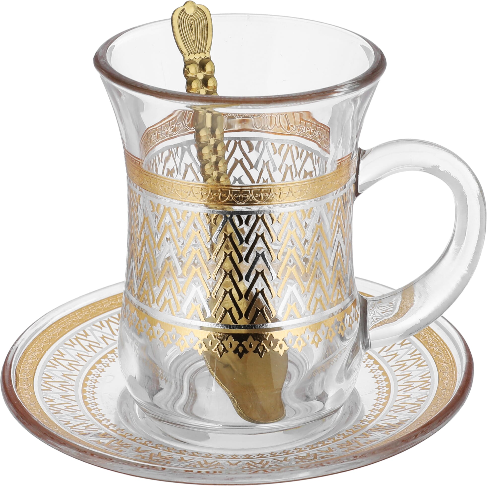 Al Saif Gallery Glass Tea and Coffee Bialat Set, 26 Pieces - Gold product image 3