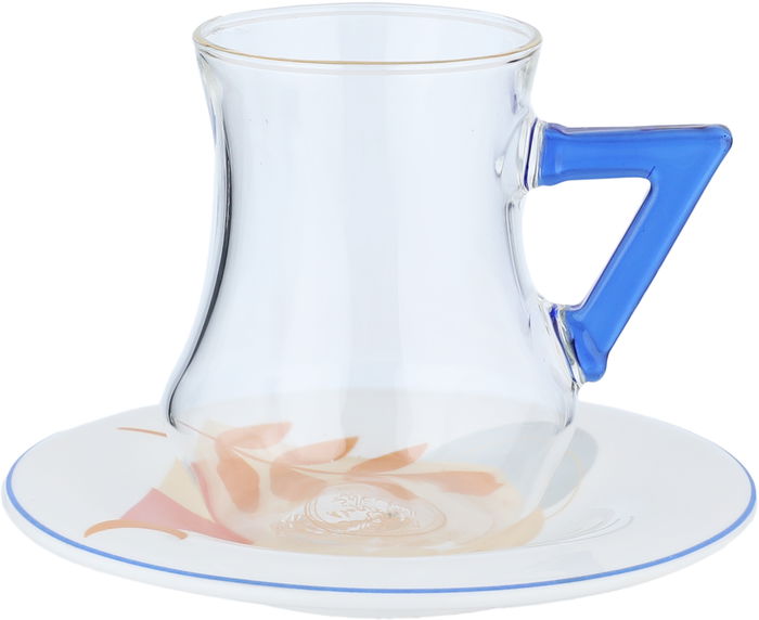 طقم تقديم شاي وقهوة زجاج وبورسلان السيف غاليري، 18 قطعة، يد زرقاء - شفاف أبيض product image 4