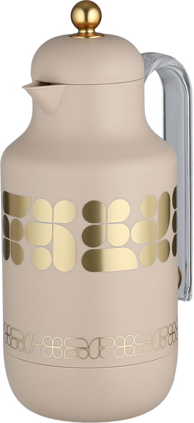 Al Saif Gallery Kkozami Thermos, 1 Liter, Glass Interior, Transparent Handle, Push-Button Lid - Beige Gold product image 3