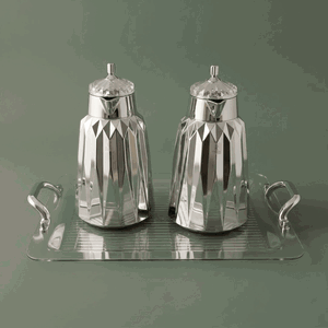 Al Saif Gallery Lamia thermos set, 1 liter, 3 pieces, tofaria, thermal glass inner case, plastic outer case - silver product image