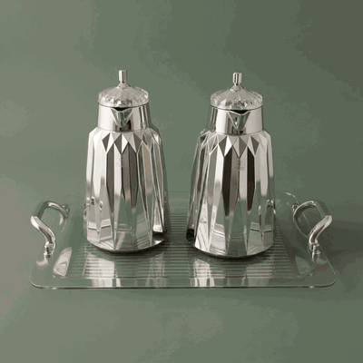 Al Saif Gallery Lamia thermos set, 1 liter, 3 pieces, tofaria, thermal glass inner case, plastic outer case - silver product image 1