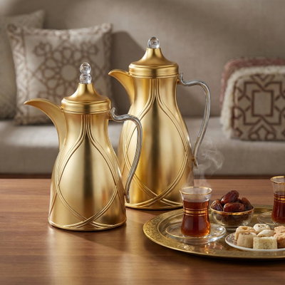 طقم ترامس طيف السيف غاليري، 0.7 / 1 لتر، 2 قطعة، خامة داخلية زجاج، يد شفاف، غطاء ضغاط - ذهبي مطفي product image 11