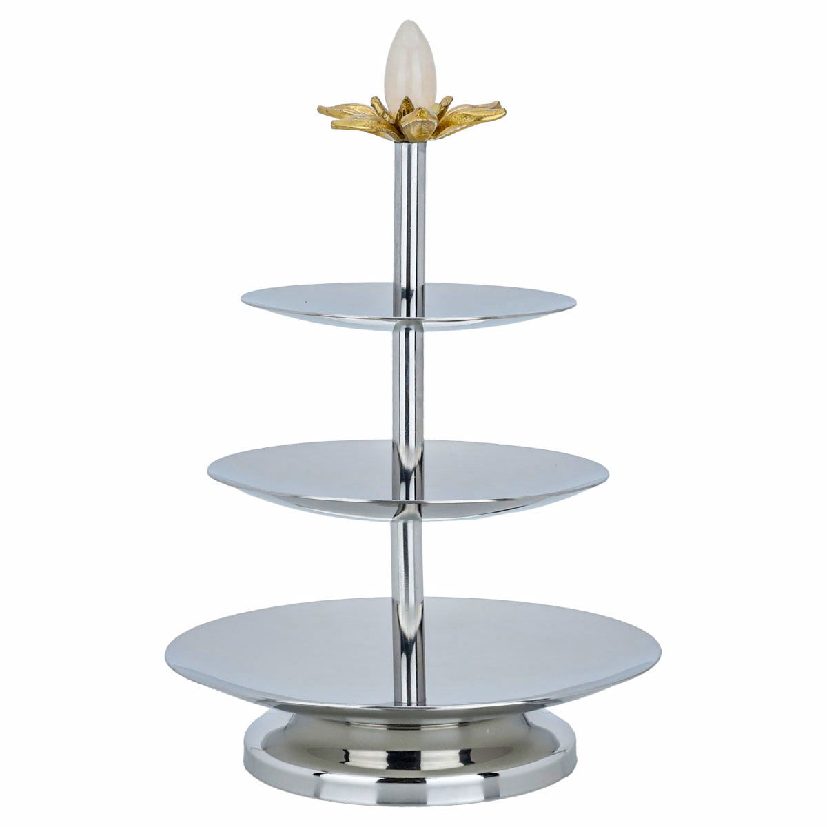 Al Saif Gallery steel dessert serving stand, 15 x 15 x 22 cm, circular, 3 levels, rose-shaped stand, gold-silver product image