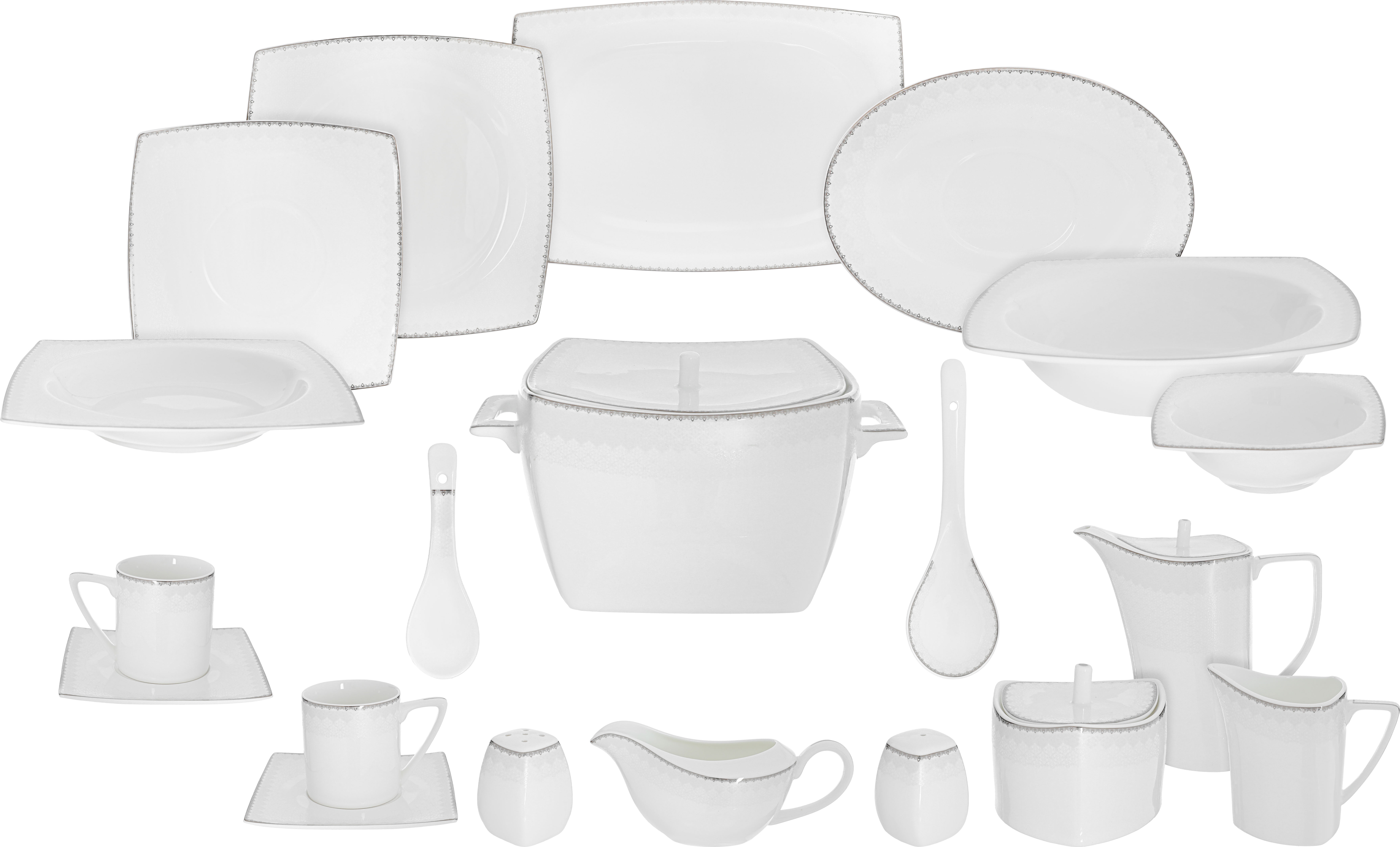 طقم سفرة بورسلان دانيا، 77 قطعة - ابيض فضي product image