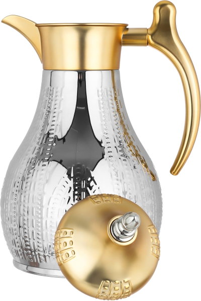 Al Saif Gallery Haila Thermos Set, 2 pieces, 1.2/1.2 liter, stainless steel inner container, embossed, gold-silver mouth product image 9