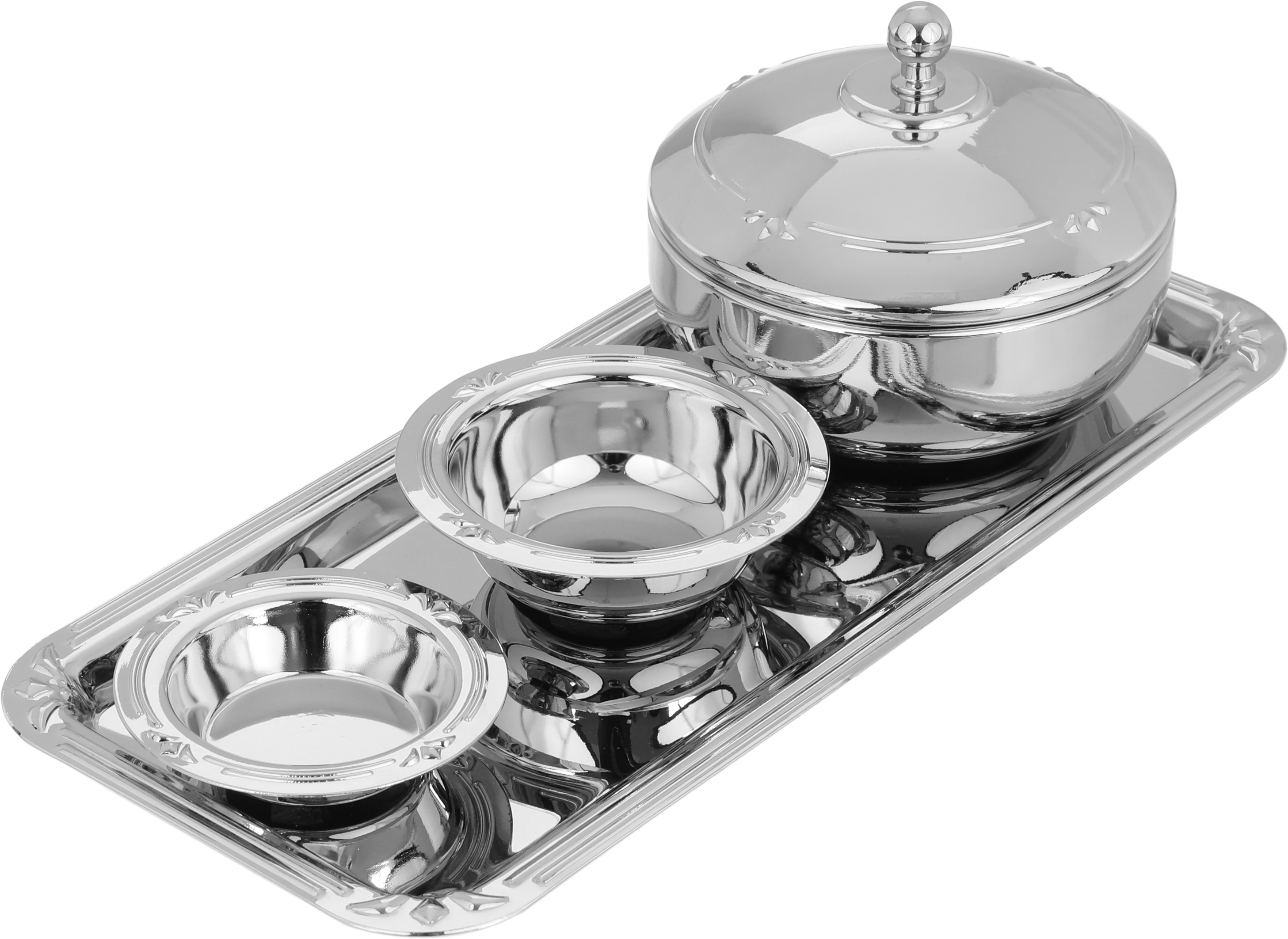 طقم تقديم استيل، 3 قطع مع تمرية - فضي product image 1