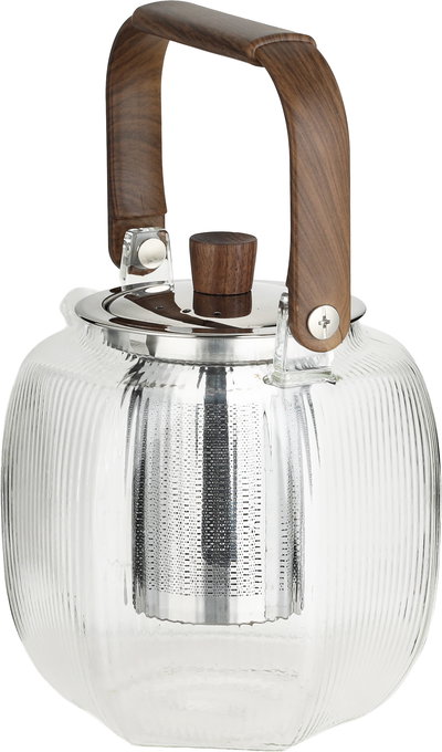 ابريق شاي مع مصفاة ستانلس ستيل زجاج السيف غاليري، يد خشبي غامق - فضي شفاف product image 2